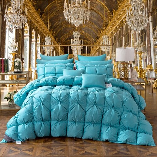 100% Goose Down Duvet 3D luxury quilted Quilt king queen full size Comforter Winter Thick Blanket Solid Color